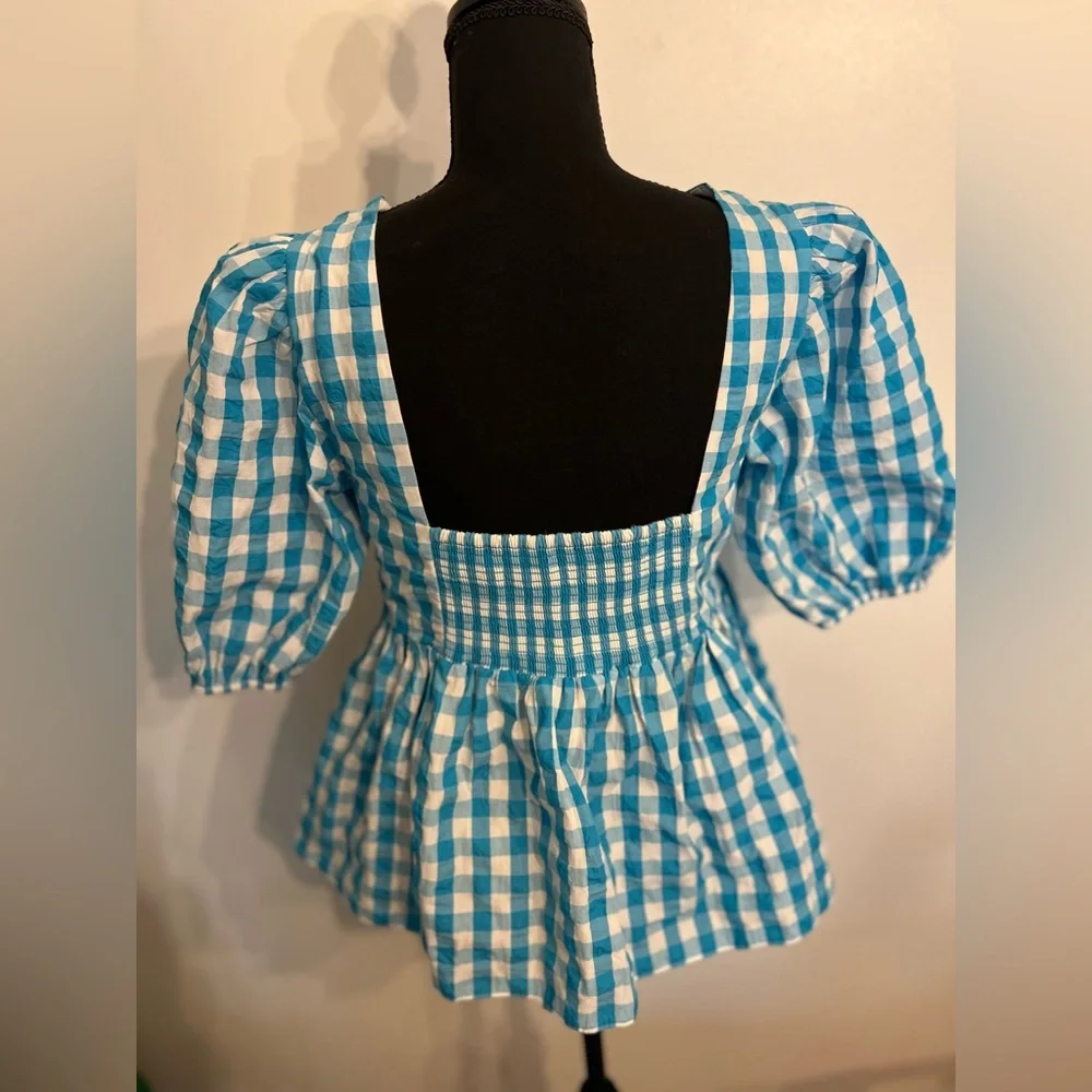 Lilly Pulitzer Babydoll Blouse Sarafina Gingham Tie Front Short Puff Sleeves sz4